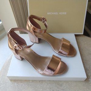 Michael Kors Lena Flex Mid Rose Gold Leather Sandals size 8.5 (New)